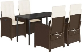 vidaXL 5 részes barna polyrattan kerti étkezőgarnitúra párnákkal