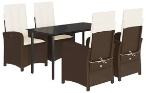 vidaXL 5 részes barna polyrattan kerti étkezőgarnitúra párnákkal