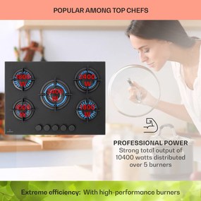 Klarstein Firetale, gázfőzőlap, 5 égő, 70 cm, alumínium égők, tömlővel és redukáló szeleppel