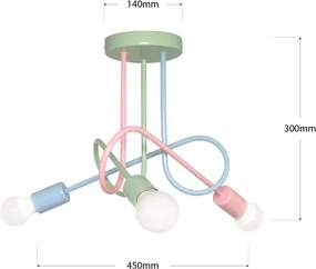 Felületre szerelt OXFORD csillár 3xE27/15W/230V zöld/rózsaszín/kék