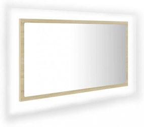 sonoma-tölgy akril LED-es fürdőszobai tükör 80x8,5x37 cm