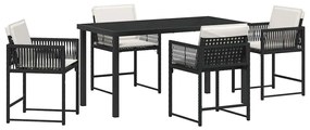 vidaXL Kert étkező szett 5 pcs Fekete polirattan