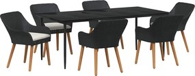 vidaXL Kert étkező szett párnával 7 pcs Fekete polirattan