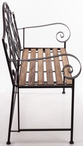 Kovácsoltvas jellegű barna fekete fémvázas kerti pad fa lécekkel 96x108x53cm