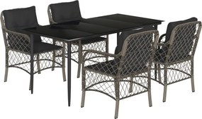 vidaXL 5 részes szürke polyrattan kerti étkezőgarnitúra párnával