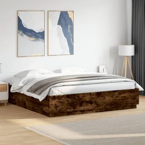 füstös tölgy színű szerelt fa ágykeret LED-del 200 x 200 cm