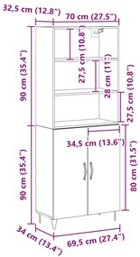 Magas Szekrény Fekete Tölgy 69.5x34x180 cm Mérnöki Fa