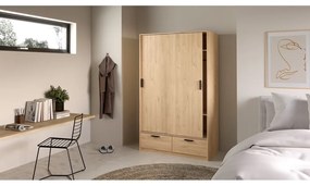 Natúr színű ruhásszekrény tolóajtóval, tölgyfa dekorral 121x200 cm Line – Tvilum
