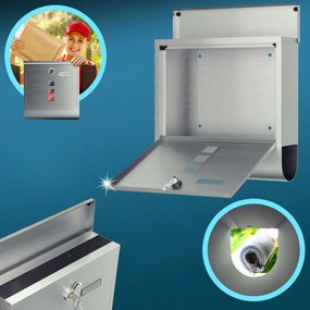 POST postaláda újságtartóval, 30,5x10x33,5cm, ezüst Monzana