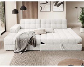 Krémszínű buklé kinyitható sarokkanapé (bal oldali-heverő résszel) Blezalt – ELTAP