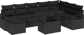 vidaXL Kerti Kanapé Szett tárolóval 9 pcs Fekete Poli rattan