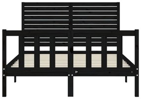 vidaXL fekete tömör fa ágykeret fejtámlával Double