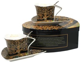 Klimt háromszögletű csésze aljjal 180 ml kanállal - 2 személyes készlet - Életfa - szív díszdobozban