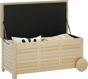 Outsunny 185 L Szőnyeg tároló doboz vízálló kertitároló kerekekkel, időjárásálló, UV-ellenálló, kültéri szőnyeg tároló láda, természetes fa | Aosom