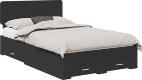 vidaXL Ágykeret fejtámlával fiókkal Fekete 135 x 190 cm Faanyag