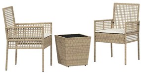 vidaXL Kert Bistro Készlet 3 pcs Bézs polirattan