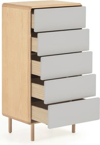 Szürke-natúr színű komód kőrisfa dekorral 60x117x42 cm Anielle – Kave Home