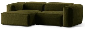 Zöld kordbársony sarokkanapé (bal oldali-heverő résszel) Bergano – Cosmopolitan Design