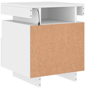 2 db fehér műfa éjjeliszekrény LED-fényekkel 40x39x48,5 cm