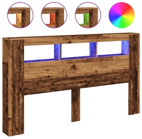 antik fa színű szerelt fa LED-es fejtámla 180x18,5x103,5 cm