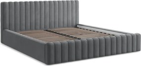 Szürke kárpitozott ágyneműtartós franciaágy ágyráccsal 160x200 cm Lemi – Makamii