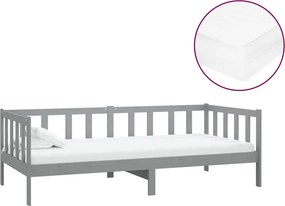 vidaXL szürke tömör fenyőfa dívány matraccal 90 x 200 cm