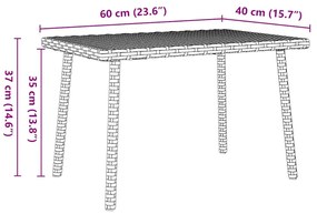 téglalap szürke polyrattan kerti dohányzóasztal 60x40x37cm