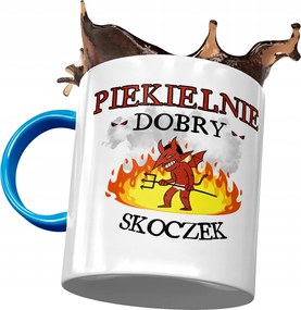 Kék Bögre Ugrálónak Pokolian Jó Nyomtatott Fotóval