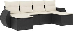 vidaXL 6 részes fekete polyrattan kerti ülőgarnitúra párnákkal