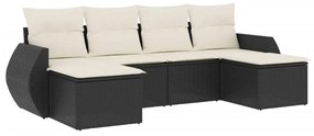 vidaXL 6 részes fekete polyrattan kerti ülőgarnitúra párnákkal