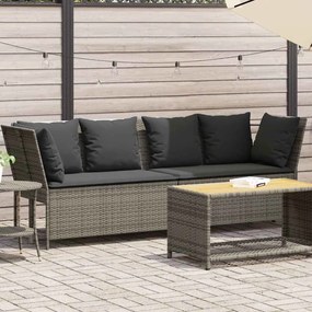 Szürke polyrattan kerti kanapé párnákkal