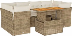 vidaXL 7 részes bézs polyrattan kerti ülőgarnitúra párnákkal