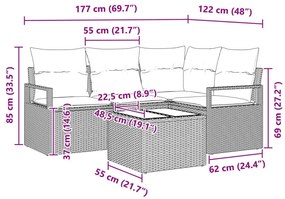 5 rétegű kerti kanapé párnákkal, Fekete Poli Rattan, 2 személyes kerti kanapé párnákkal, Bézs Poli Rattan