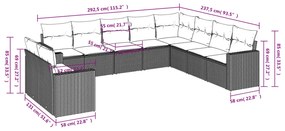 10 részes fekete polyrattan kerti ülőgarnitúra párnákkal