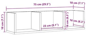 kézműves tölgy színű szerelt fa CD-tartó fali polc 75x18x18 cm