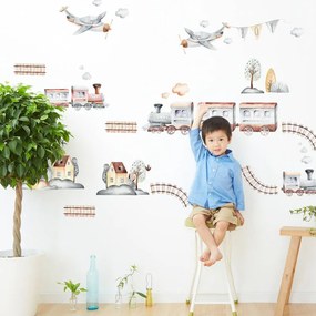 INSPIO Gyerekszoba falmatrica - Szürke vonatok