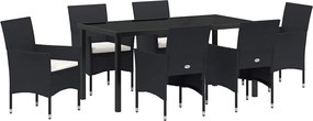 vidaXL Kert étkező szett párnával 7 pcs Fekete polirattan