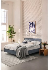 Kék kárpitozott franciaágy matraccal és ráccsal 180x200 cm Noira Slim - Bonami Selection