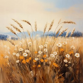 Vászonkép Canvas Tájkép Falu Mező Rét Kalász Gabona Virágok Nyár 40x40