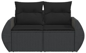 2 személyes fekete polyrattan kerti kanapé párnával