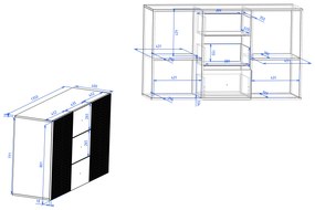 Mazzoni VIENNA 2D3S Komód Antracit/Fekete - FIÓKOS KOMÓD BORDÁZOTT ELŐLAPOKKAL