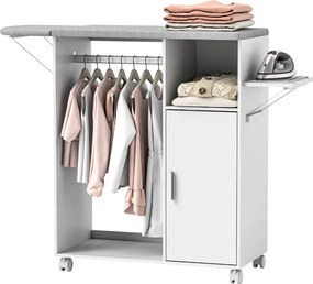 HOMCOM Fa Vasalóskapcsoló Vasaló Deszka Iker Foldable Kerekekkel, Ruháknak Szánt Akasztóval és Nyitott Polccal, Állítható Polcokkal, Nappalihoz és Hál