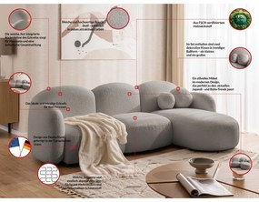 Szürke buklé sarokkanapé (jobb oldali-heverő résszel) Orbit – Ropez