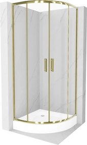 Mexen Rio, szögletes zuhany tolóajtóval 90 (ajtó) x 90 (ajtó) x 190 cm, 5mm átlátszó üveg, arany profil + fehér zuhanytálca RIO, 863-090-090-50-00-47…