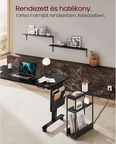 VASAGLE keskeny, 3 szintes oldalasztal beépített elosztóval és magazin tartóval, ébenfekete és tinta fekete