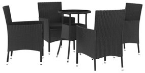 vidaXL 5 részes fekete polyrattan kerti bisztrógarnitúra párnákkal