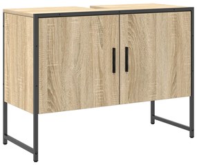 3 részes fürdőszoba bútor készlet Sonoma tölgy mérnökfából, Fürdőszoba tükör polccal Sonoma tölgy 50x12x60 cm mérnökfából