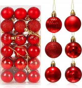 Karácsonyfadísz piros műanyag 36 db-os szett