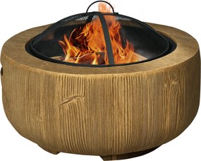 Outsunny Tűzrakó, Tűzmedence Takaróval, Tűzkosár Pokerrel, Fára Ügyelő Design, Kerthez, Kempinghez, Teraszra, Acél, MgO, Barna | Aosom
