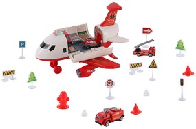 Tűzoltó szállító repülőgép, 4 tűzoltóautóval, kiegészítőkkel, fény- és hanghatásokkal